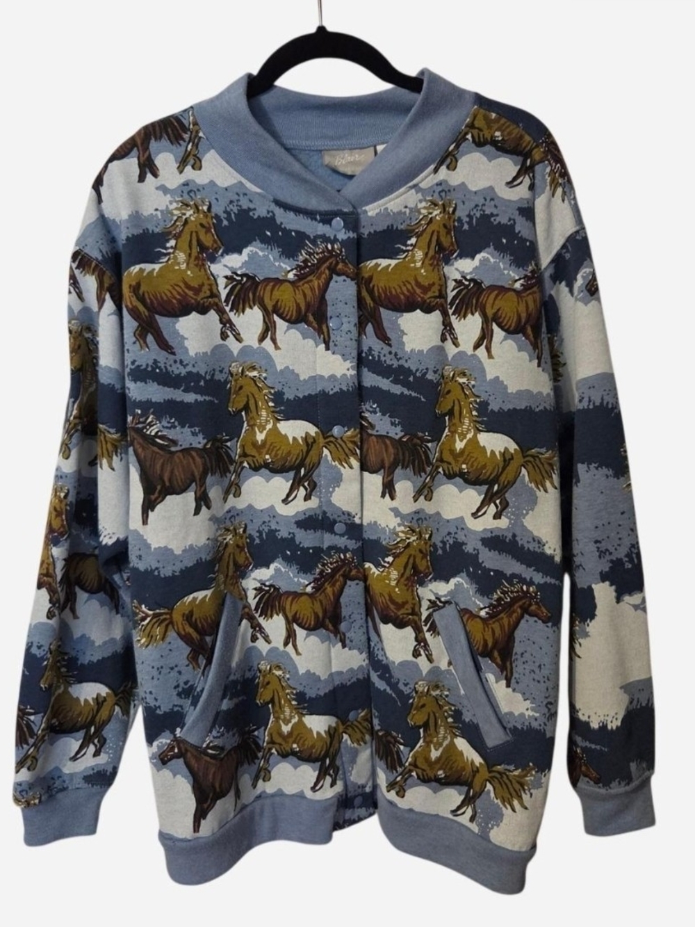 Vintage Blair Horse Print Button Bomber Jacket Sweatshirt